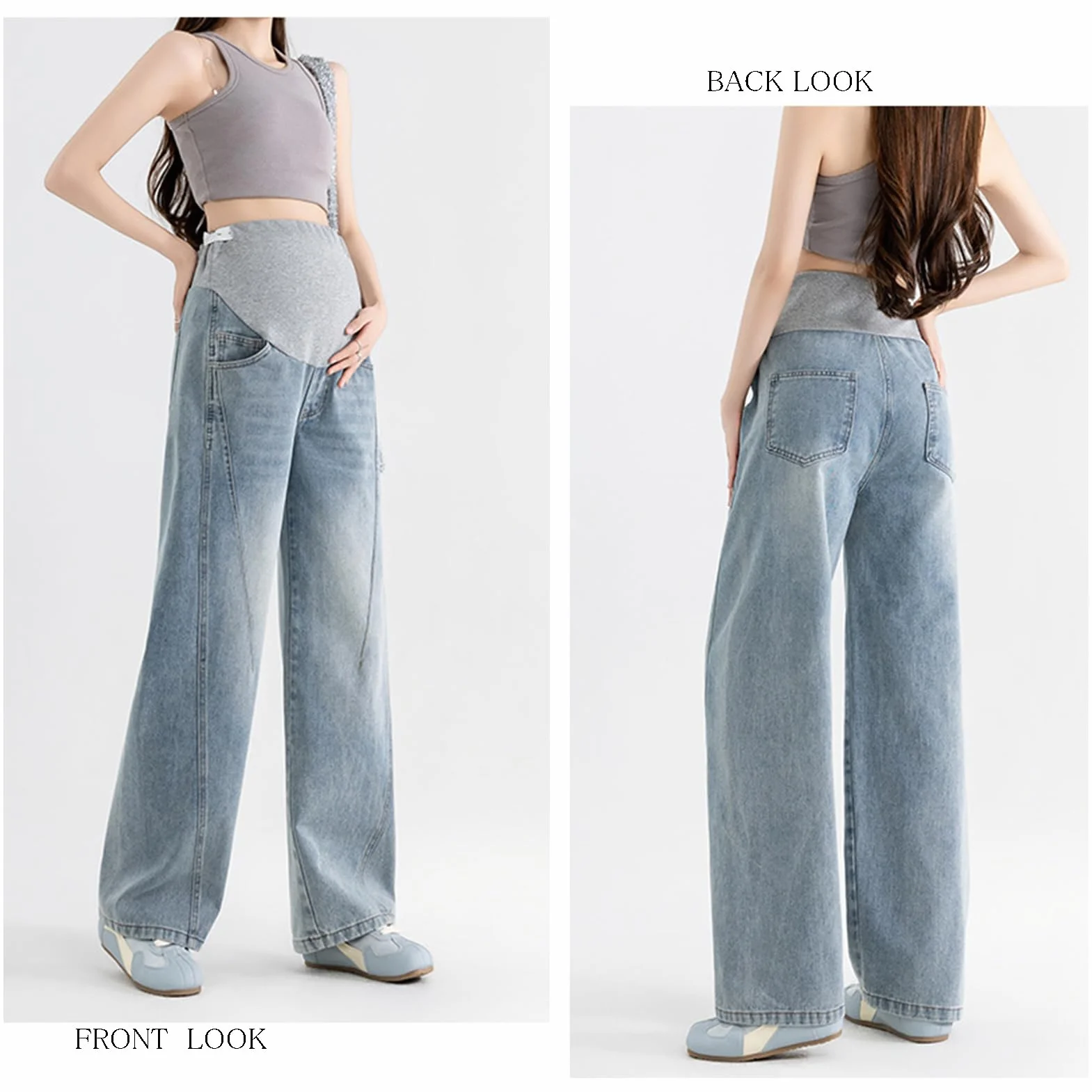 Jeans Premaman, Larghi, Casual, con Cintura Regolabile, Pantaloni alla Moda e pratici, Adatti a Ragazze sotto i 170 cm