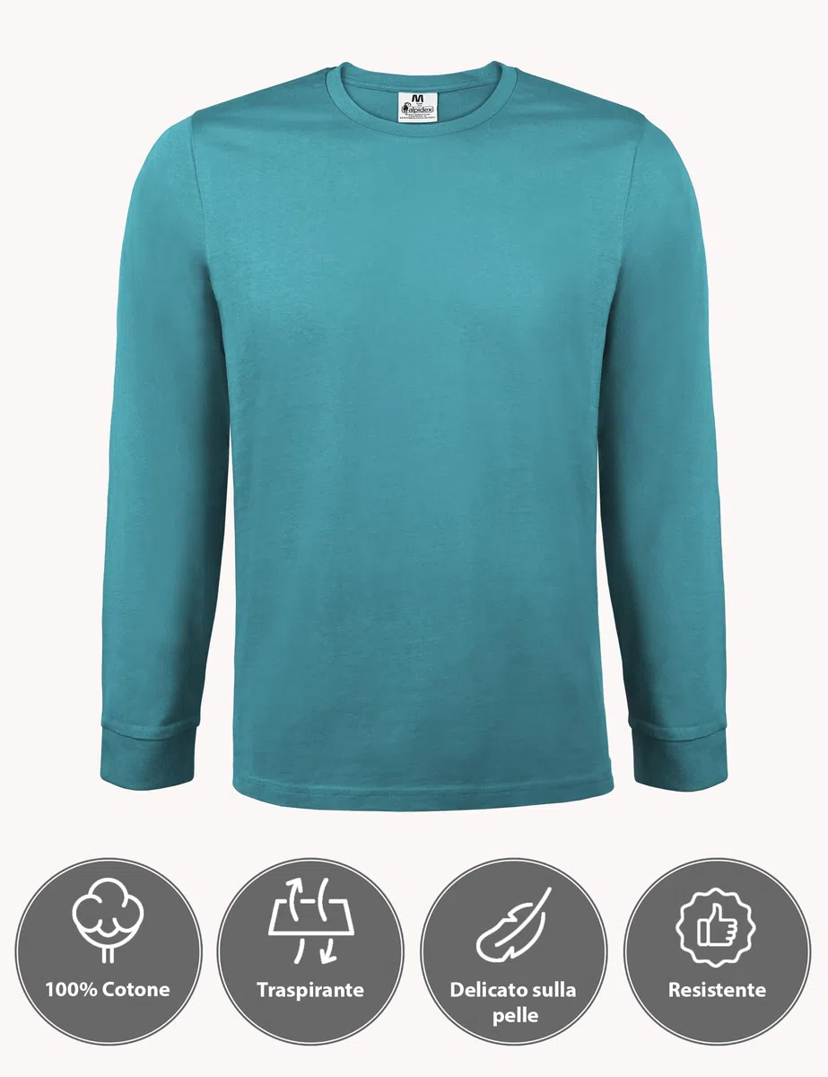 ALPIDEX Maglia Uomo Manica Lunga 100% Cotone Basic Tinta Unita Elasticizzato Maglia Intima Sottocamicia Girocollo
