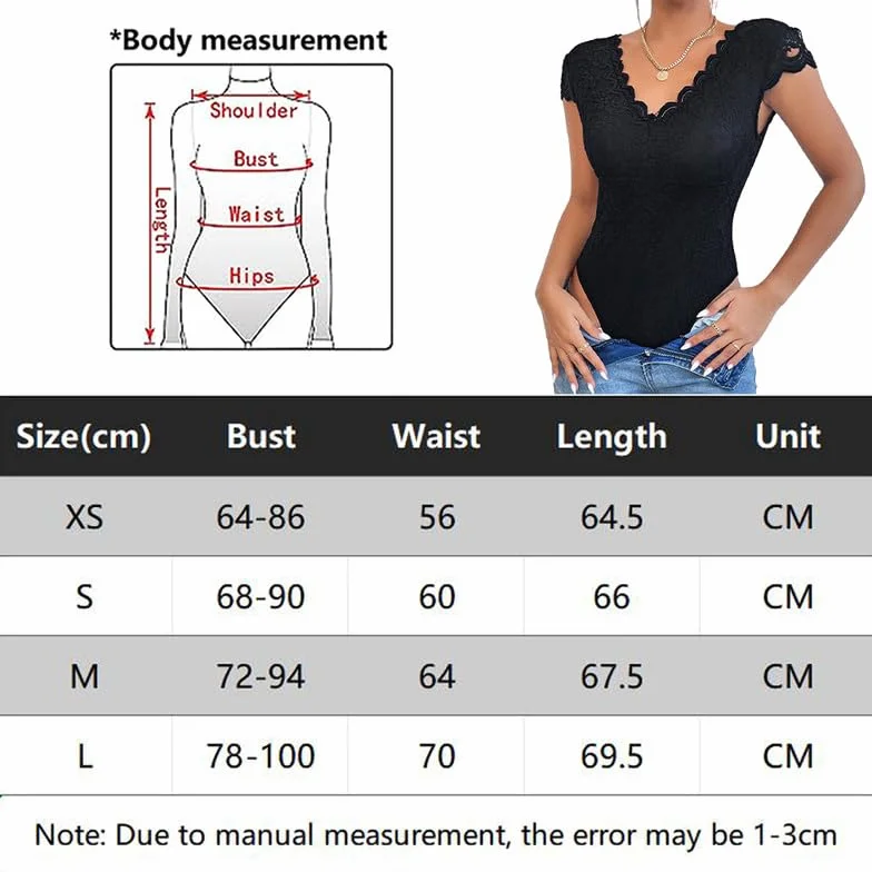 Haibang Body in Pizzo da Donna Sexy Scollo a V Bodysuit Top Floreale Aderente Camicetta a Maniche Corte Body Sottogiacca Elegante Cami Camicie Maglietta Blusa Clubwear