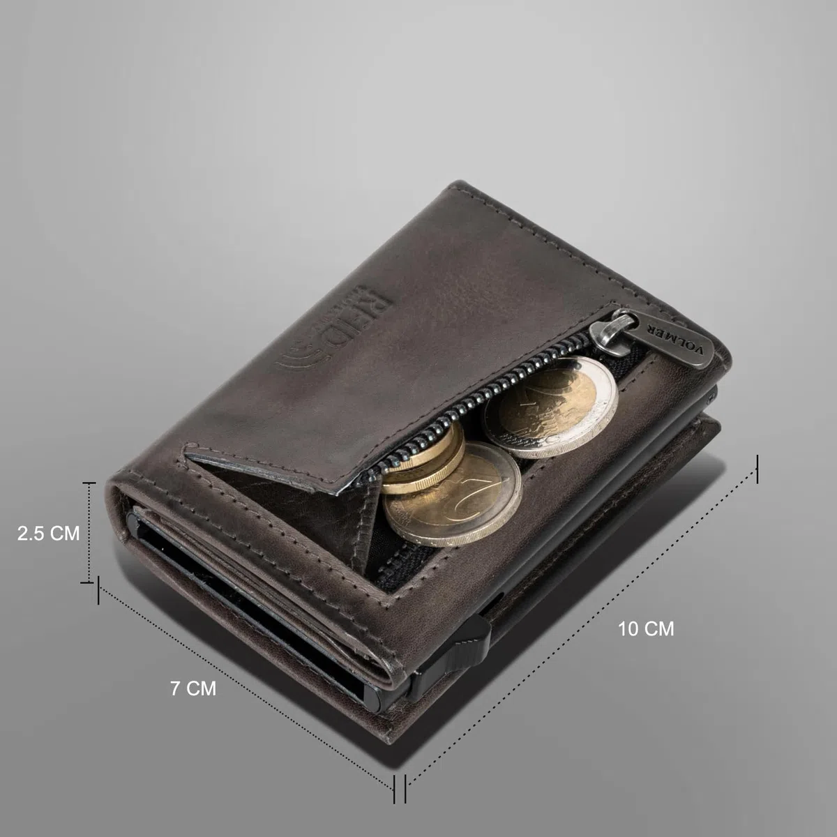 Fa.Volmer Porta carte con portamonete in vera pelle per uomo e donna | 11 carte | protezione RFID | Portafoglio VO44 (Basalt Grey, piccolo scomparto per monete)