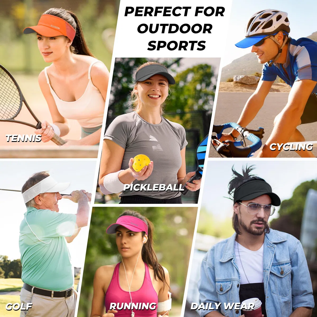 Sukeen Visiera parasole sportiva da uomo e donna, leggera, pieghevole, rinfrescante, elastica, per corsa, tennis, golf
