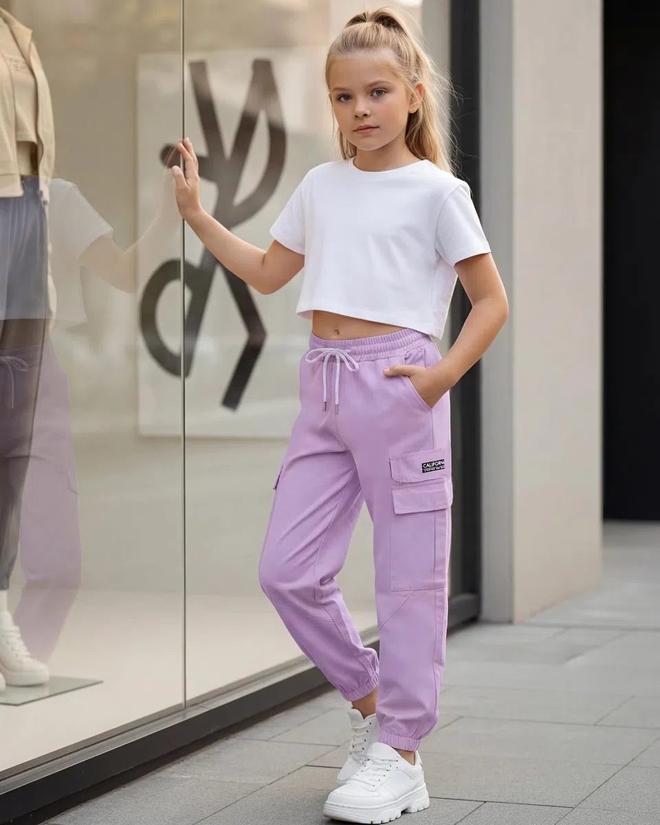 JiAmy Y2K - Pantaloni cargo da ragazza, stile streetwear, con tasche multiple, in cotone, a vita alta, stile hip hop, per danza e danza per bambini 5-14 anni