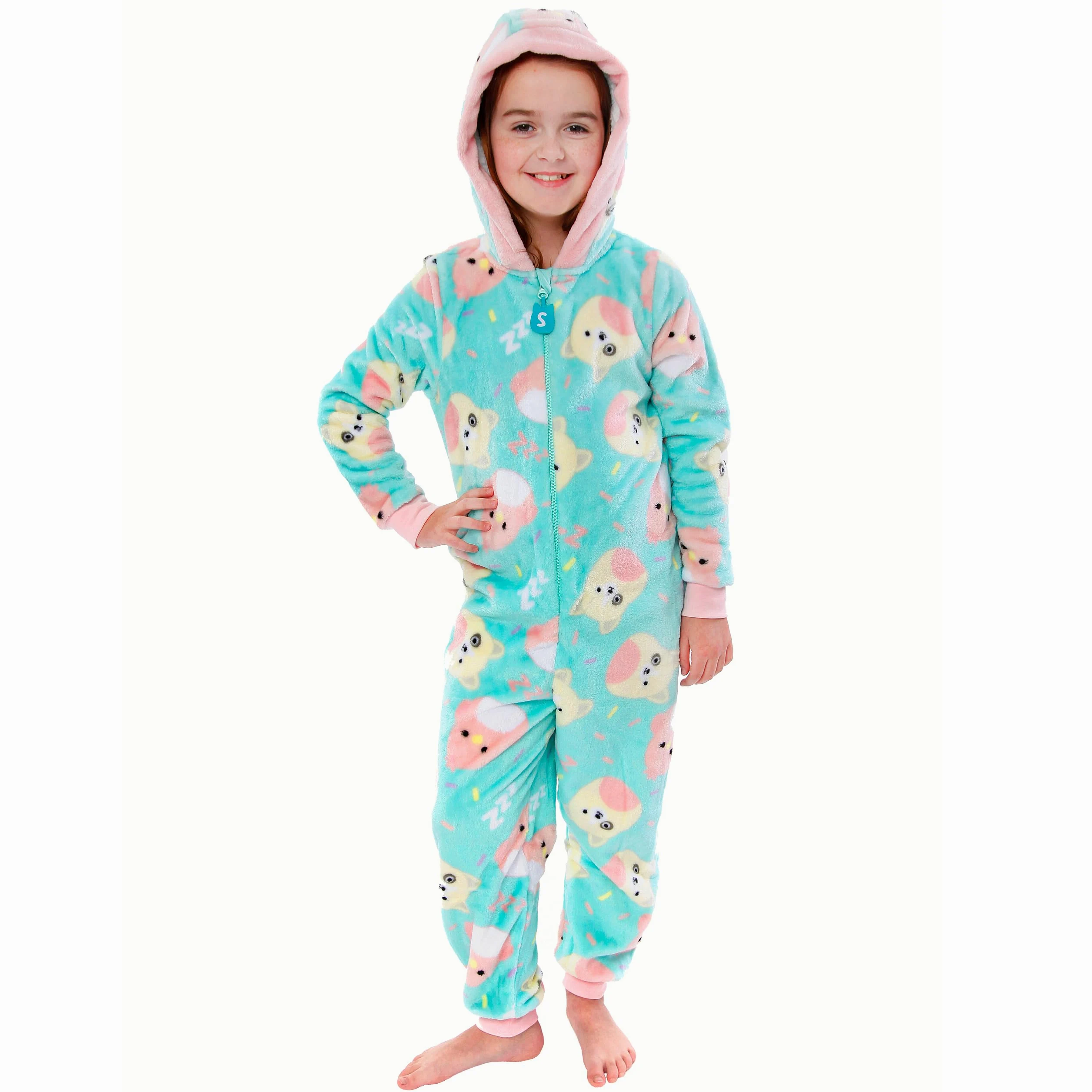 Squishmallows Ragazze Tutina in Pile Charlie e Trina Cappuccio Pigiama Intero