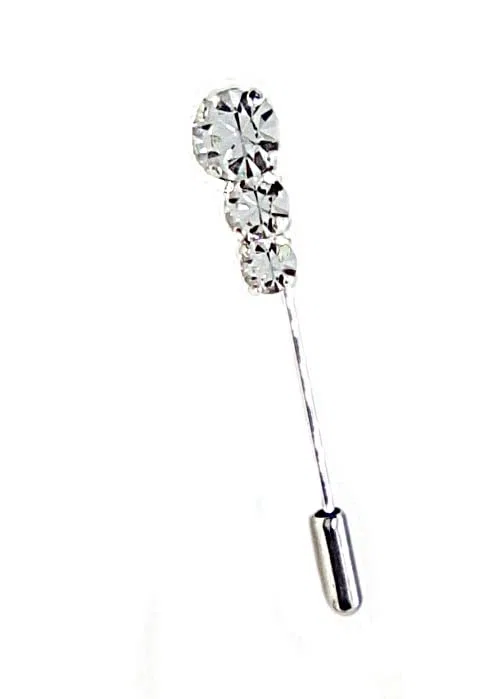 Spilla per Cravatta Plastron con 3 Cristalli Rotondi placcata Argento spilli per Sposo da Ascot Made in Italy