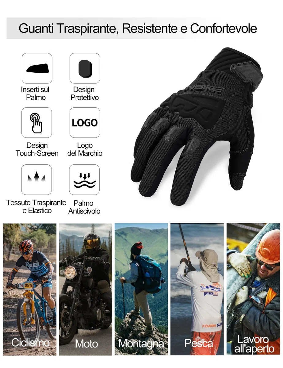 INBIKE Guanti MTB Guanti da Ciclismo in 5mm Eva Touchscreen Antiurto Antiscivolo Bici da Strada Moutain Bike per Uomo e Donna