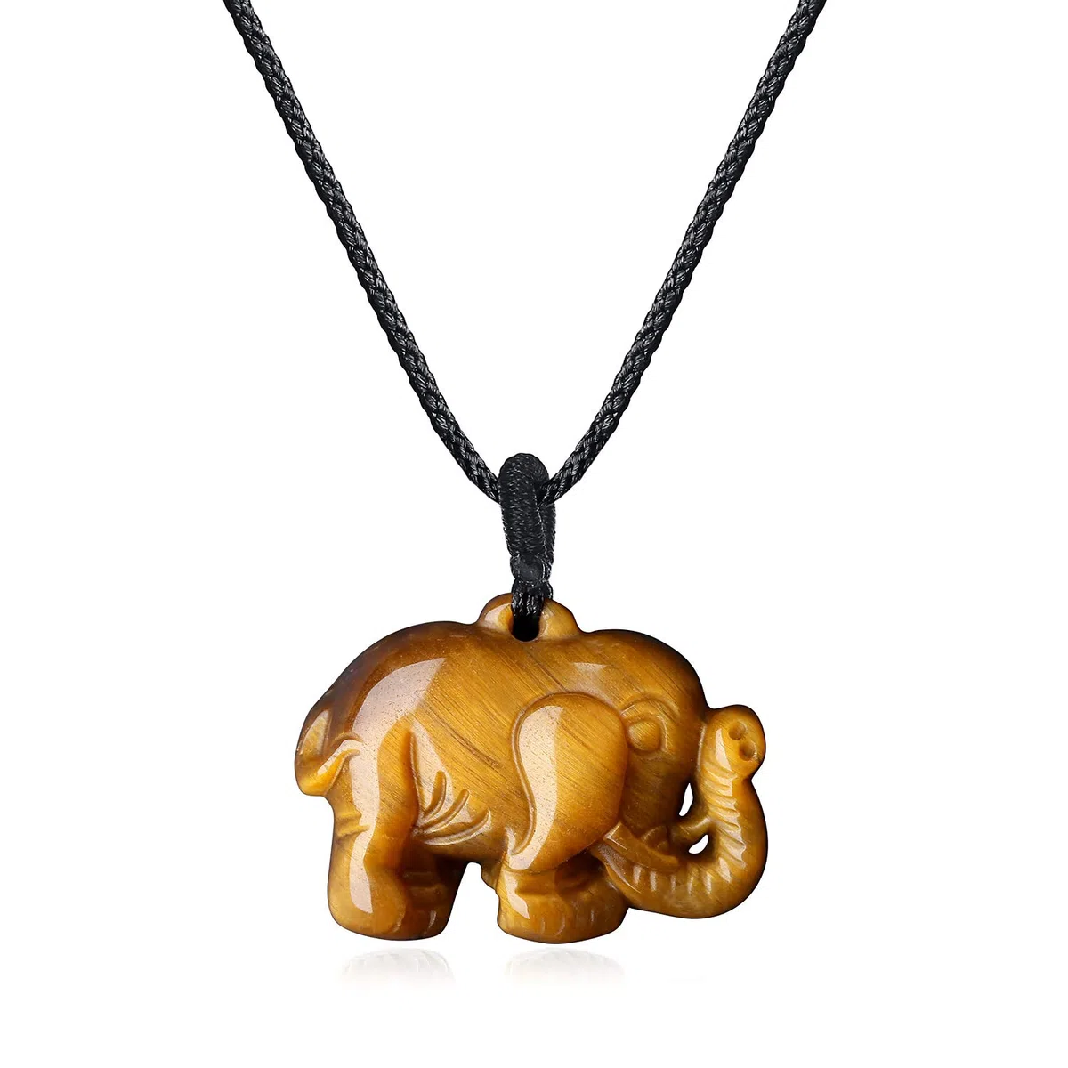 COAI Pendente Elefante in Pietra Dura Naturale Occhio di Tigre, Collana Pendente Unisex Laccio Regolabile