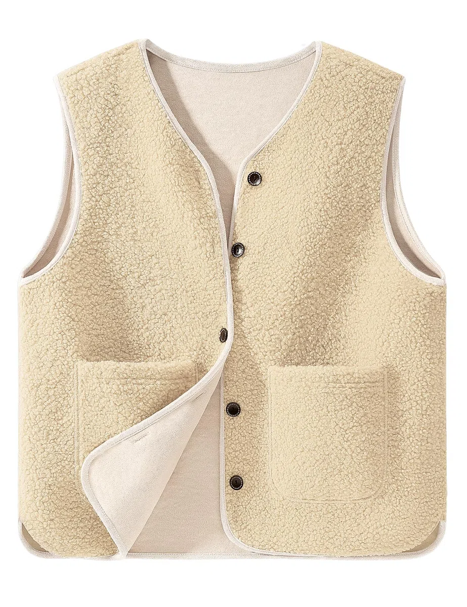 Yuson Girl Gilet Donna Morbido Pile Senza Maniche Smanicato Elegante Invernale Gilet Termico con Bottoni Autunno Caldo Peluche Gilet Ultraleggeri Scollo a V Waistcoat con Tasche