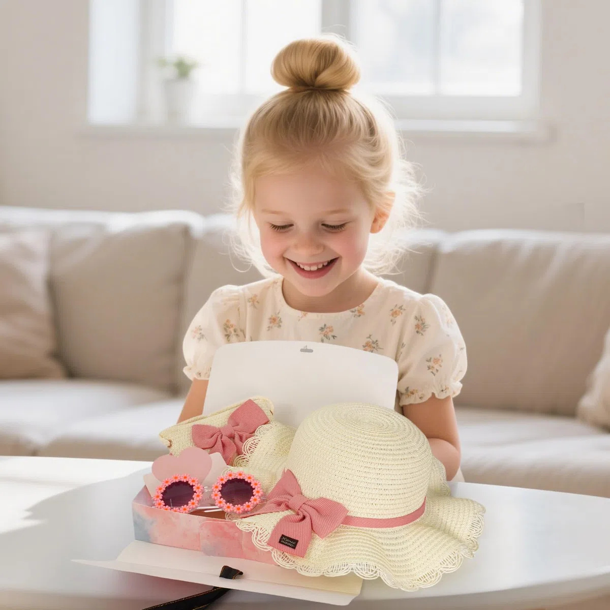 Set di Cappello da Sole per Ragazze,con Borsa e Occhiali da Sole,Cappello d'Estate per Bambini,per Vacanze,Spiaggia e attività Outdoor,Regali per la Giornata dei Bambini