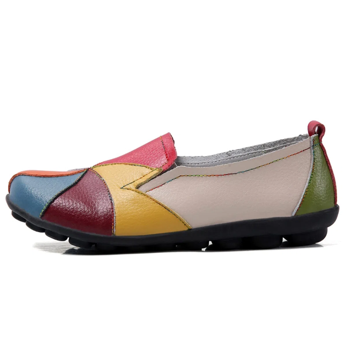 Scarpe basse da donna Loafers con patchwork colorato chiuso punta tonda scarpe basse antiscivolo slip-on in pelle mocassini suola in gomma morbida sandali casual scarpe da barca