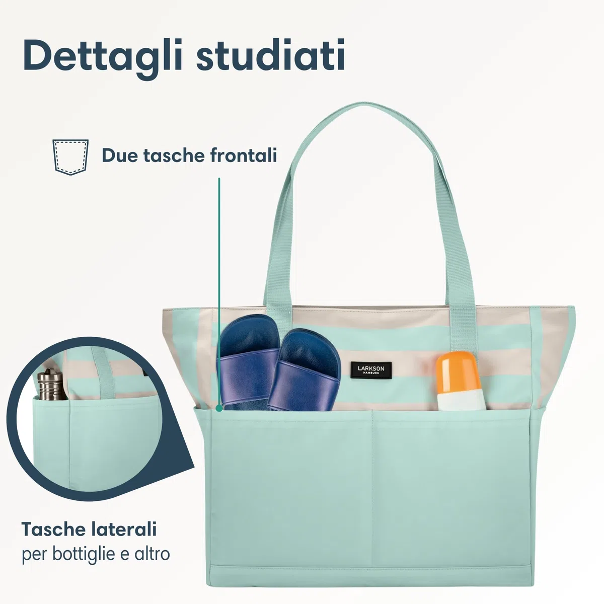 LARKSON Borsa Mare Donna Uomo - Linn - Borsone da Spiaggia Grande per Vacanze, Sport, Università, Viaggio - Tote Bag Shopper Con Cerniera