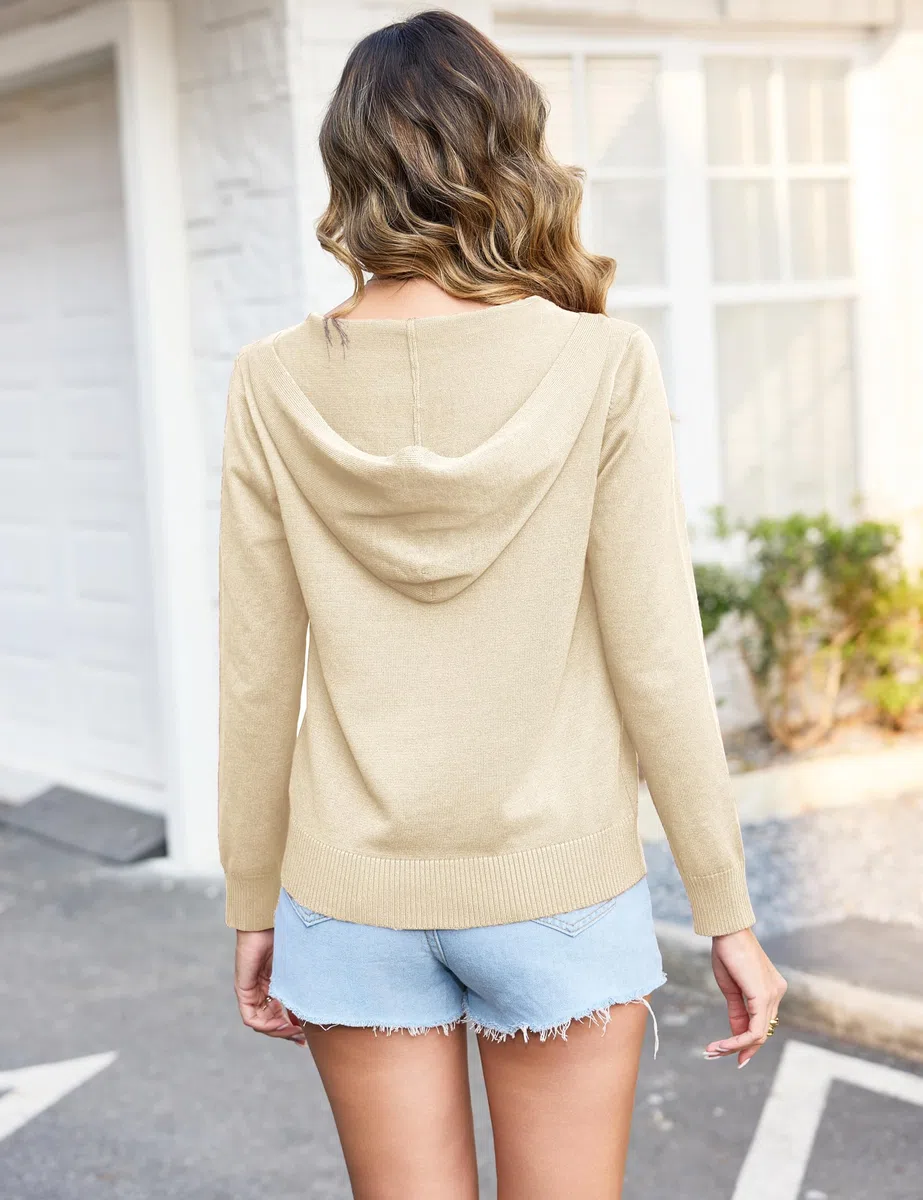Aottori Cardigan Donna con Zip e Cappuccio Maglione Cerniera Leggero Golfino a Maniche Lunghe Giacca in Maglia Elegante Pullover Aperto Casual per Primavera Autunno