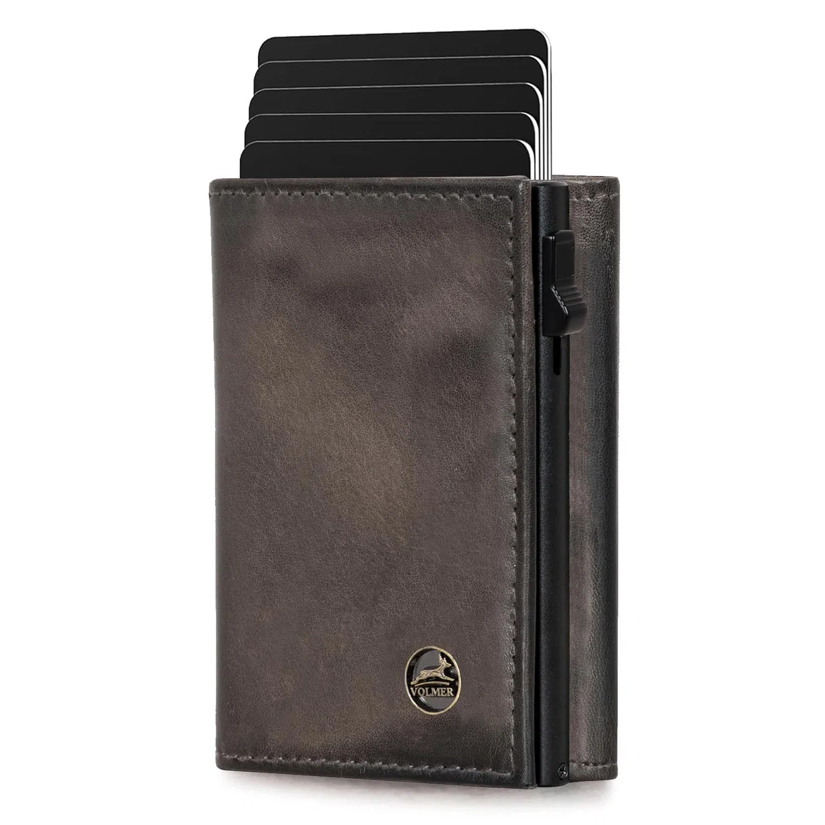 Fa.Volmer Porta carte con portamonete in vera pelle per uomo e donna | 11 carte | protezione RFID | Portafoglio VO44 (Basalt Grey, piccolo scomparto per monete)