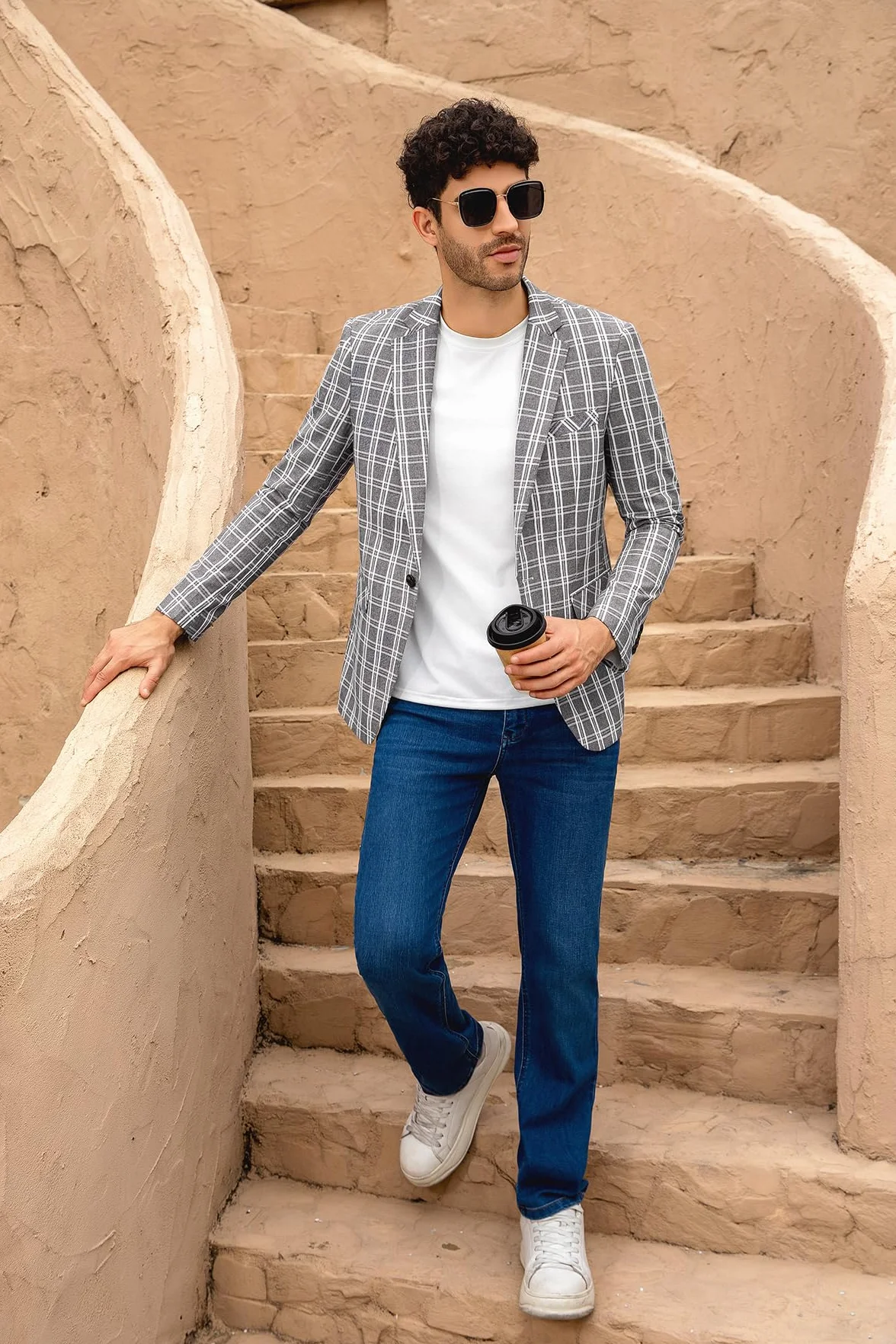 Allthemen Blazer Uomo a Quadri Slim Fit Giacca Elegante Business Tinta Unita Cappotto Vintage con Button Suit per Festa Nozze