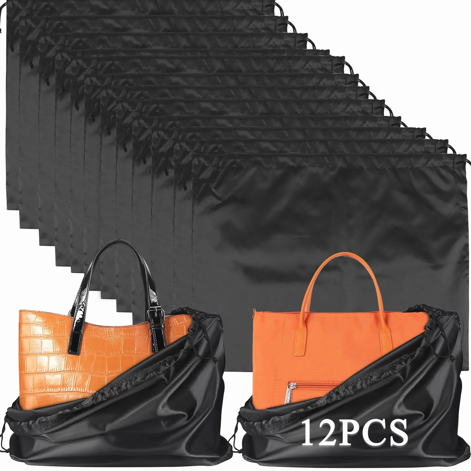 Custodia in Tessuto per Custodia con Coulisse Borsa Portaoggetti Borsa 50 * 40 cm per Valigia Portatile Gadget Aereo da Viaggio Set di 12 (Nero)