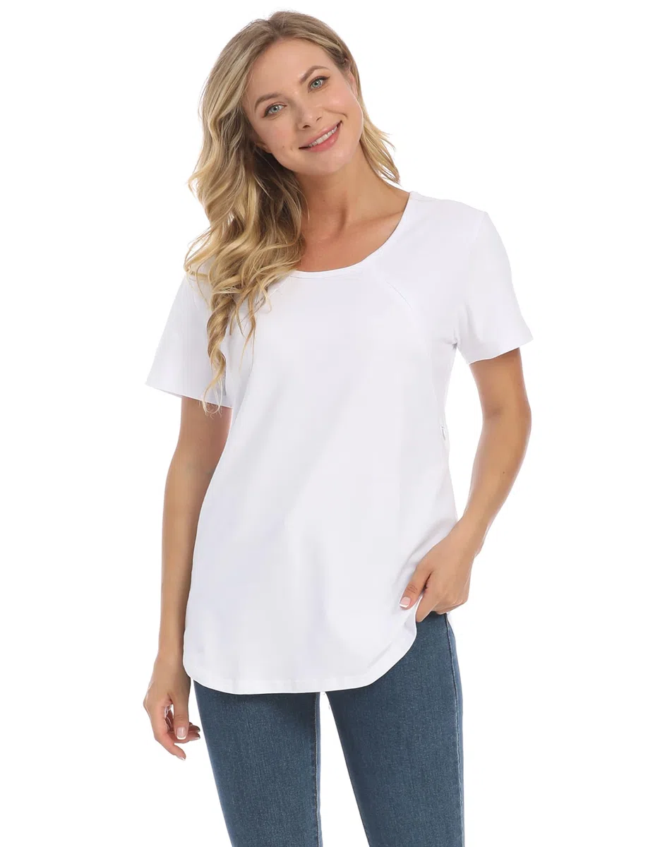 Happy Cherry Maglietta da Allattamento Donna Estiva Maglia Premaman Girocollo Manica Corta Traspirante con Cerniera Invisibile
