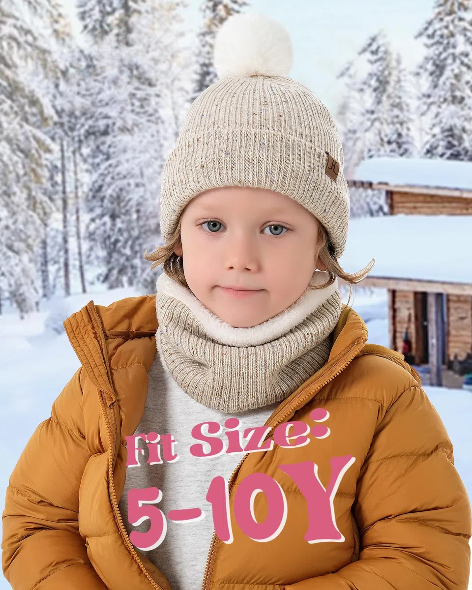 Bequemer Laden Bambino Bambina Cappello Invernale Termici Sciarpa ad Anello Guanti in Maglia, PON PON Berretto Scaldacollo Manopole per 0 6 12 Mesi 1 2 3 4 5-8 Anni Bambini Regalo