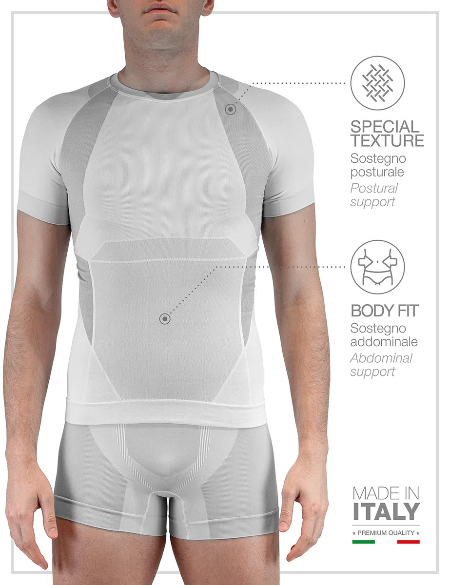 FarmaMed Ecodrytech Maglia Uomo, T-Shirt Uomo, T-Shirt Maniche Corte, Intimo Traspirante, Seamless, Antiodore, Antibatterico, 100% Made in Italy
