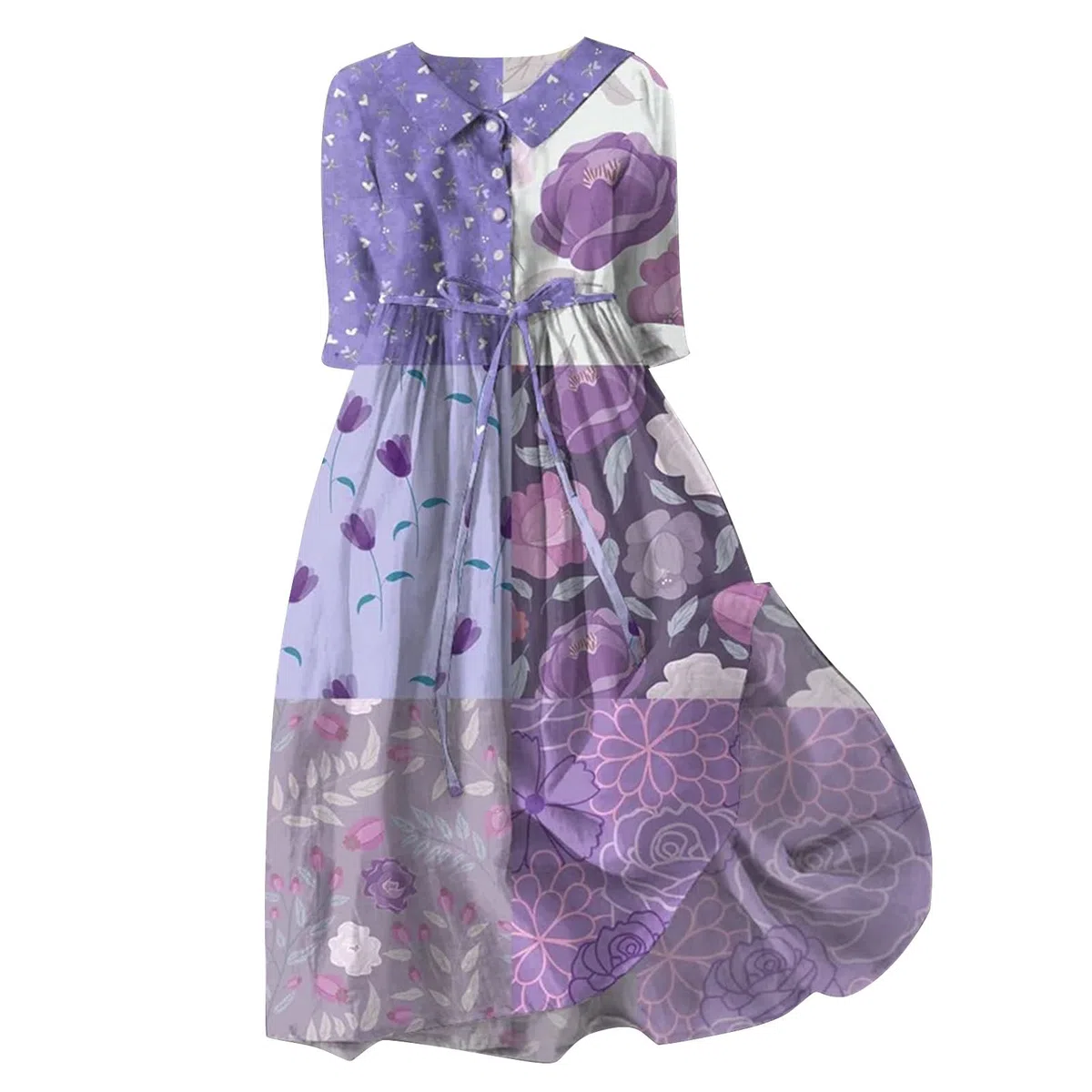 Cocila Abiti Donna Eleganti Abito Casual da Donna con Stampa Floreale Artistica con Bottoni, Manica Lunga, Ampio, Ampio, Drappeggiato Vestiti Eleganti da Matrimonio Corti