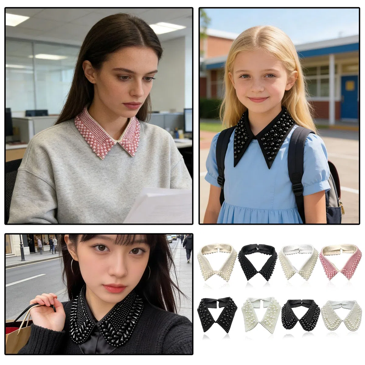 Colletto di perle da donna, rimovibile, colletto falso con perle, inserto per colletto, collo alto, colletto vintage per vestiti, maglioni, camicette, camicia