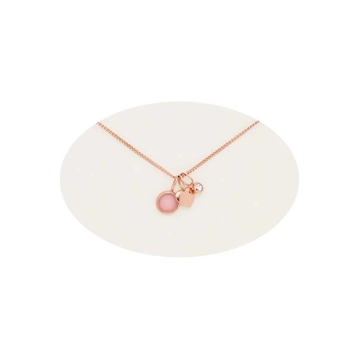 Fossil Collana con ciondolo rotondo da donna in acciaio inossidabile con chiusura a moschettone, tonalità oro rosa