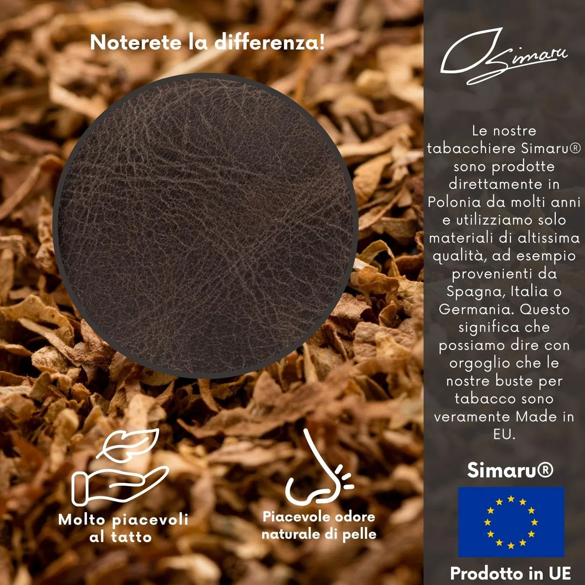 Porta Tabacco Simaru in Vera Pelle - Porta Tabacco Cartine e Filtri con Scomparto Extra per Accendino - Portatabacco Uomo Compatto 15.5x8x1 cm - Chiusura Scambiabile - Vari Colori Disponibili