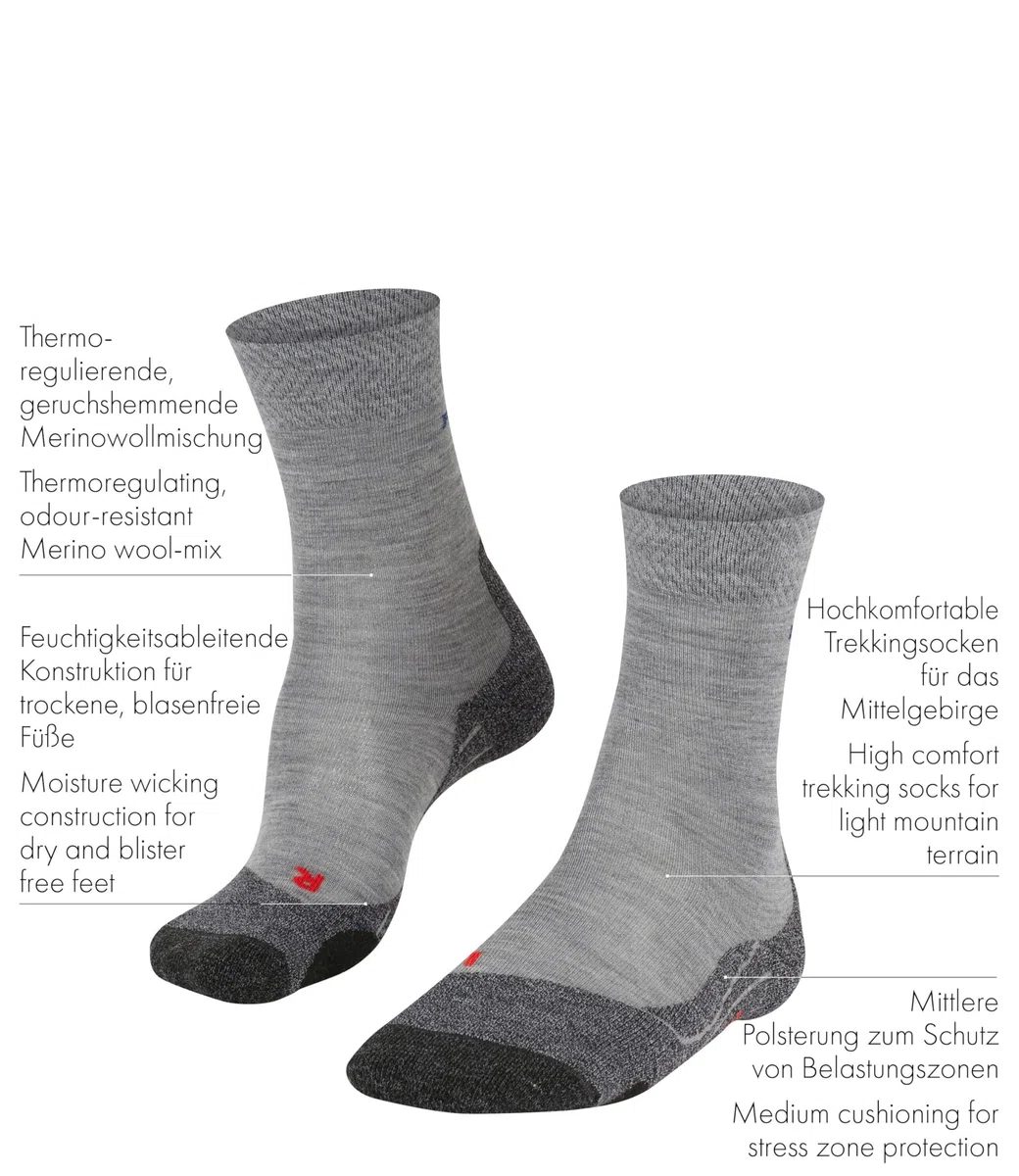 FALKE uomo TK2 calzini da escursionismo imbottitura media anti-vesciche lunghe calde calze da trekking traspiranti asciugatura rapida termoregolanti antiodore lana filo funzionale 1 paio