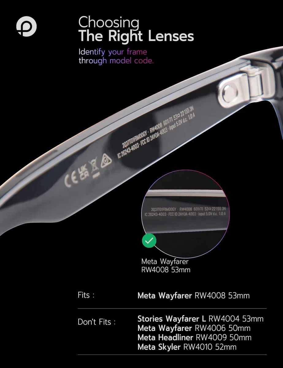 Lenti di ricambio compatibili con occhiali da sole Ray-Ban Meta RW4008 da 53 mm