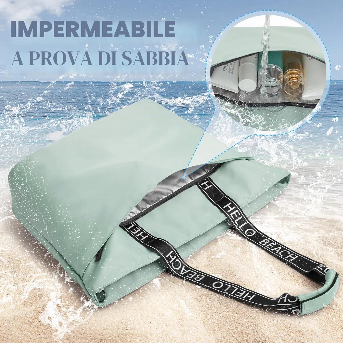 G4Free Borsa da spiaggia impermeabile, a prova di sabbia, borsa a tracolla, borsa da spiaggia, grande borsa sportiva, borsa per la spesa da donna