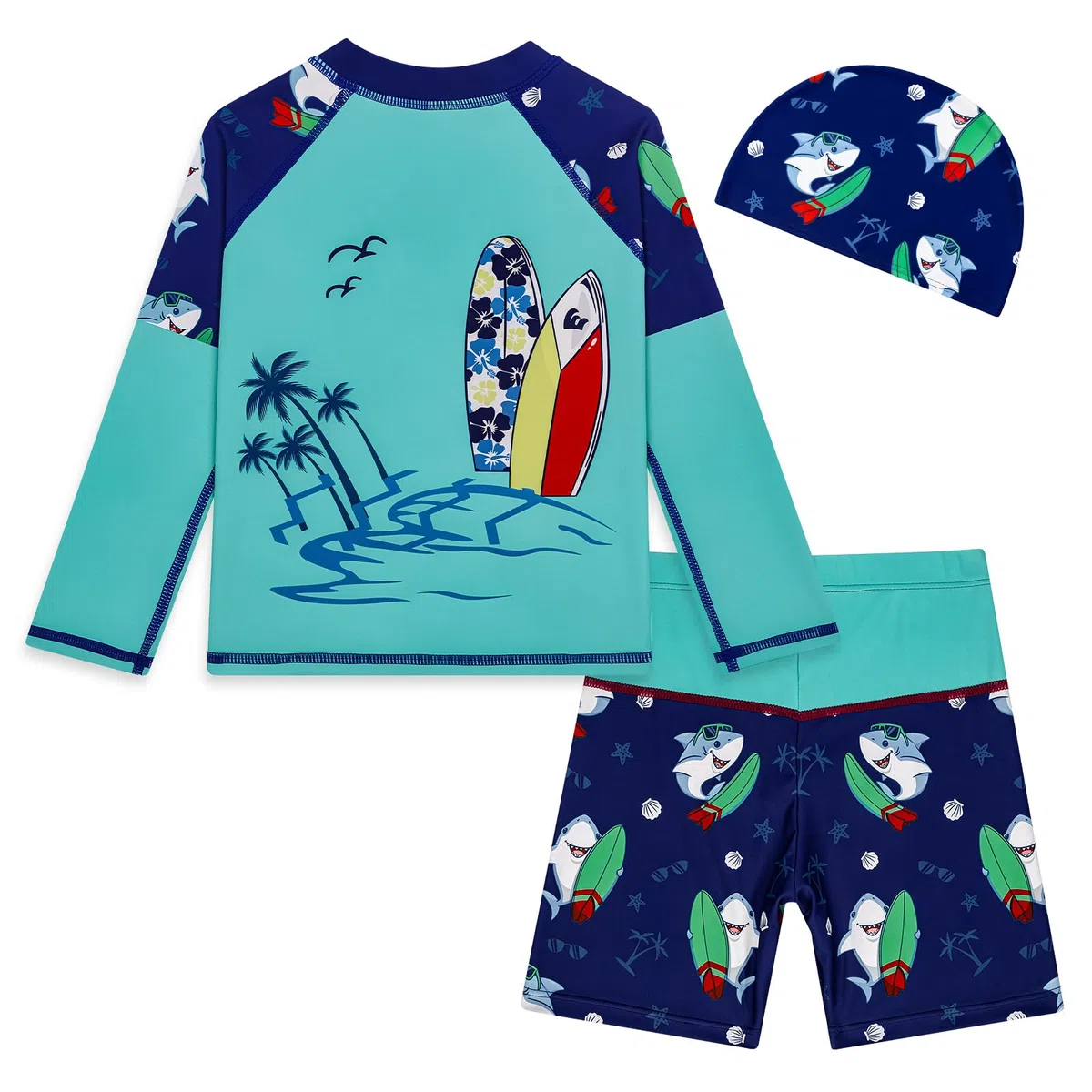 MASOCIO Costume da bagno UV per bambini UPF50+, protezione solare, 3 pezzi, a maniche lunghe, costume da bagno per bambini, set da bagno ad asciugatura rapida, per ragazzi, taglia 86-128