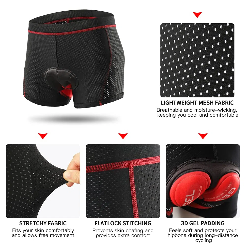 Lixada Men's Cycling Undershorts 3D Padded Breathable Mesh MTB Bike Riding Biking Underwear Shorts