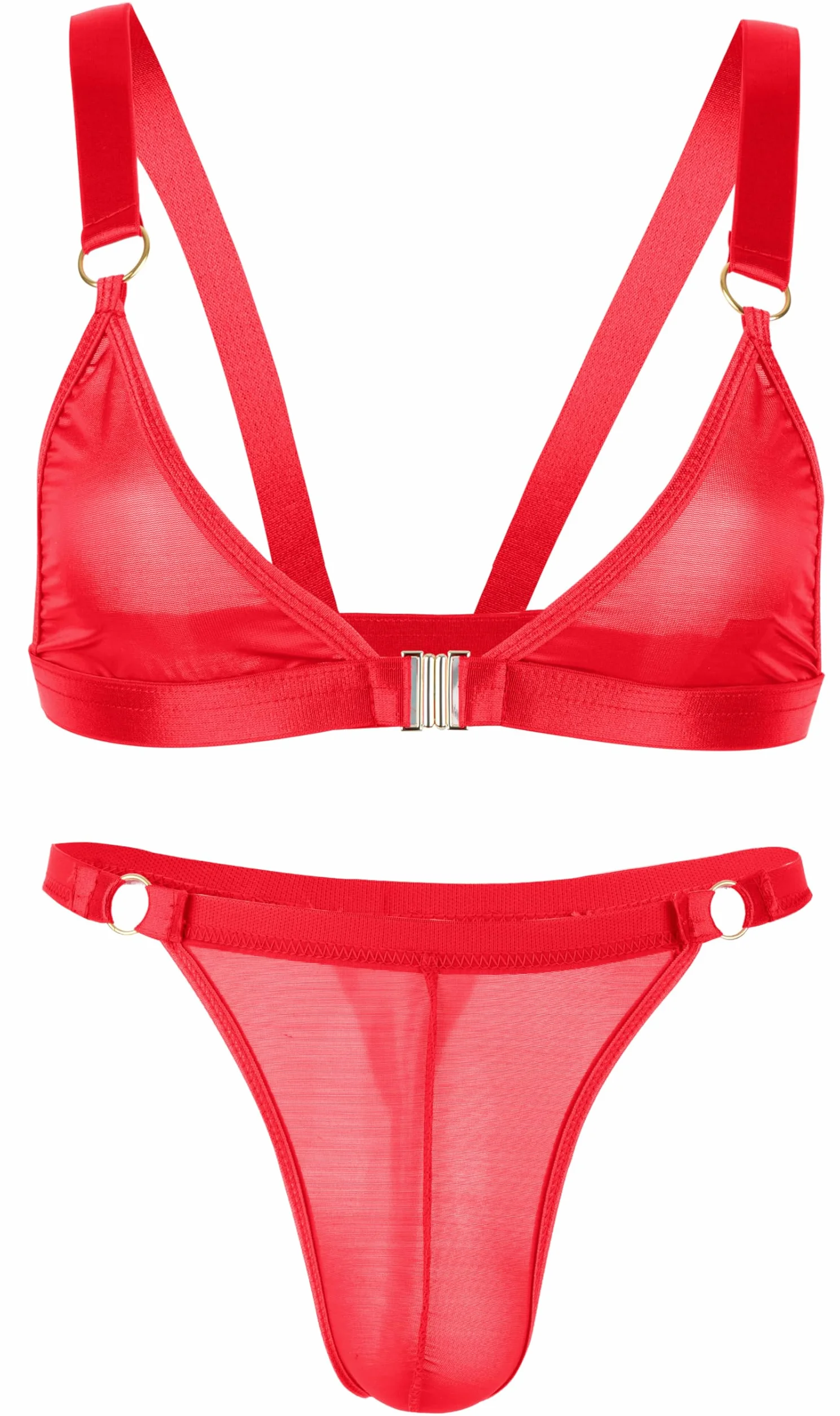 AIEOE Set reggiseno e slip da uomo Crossdresser sexy Lingerie Set trasparente Sissy Abbigliamento con anello