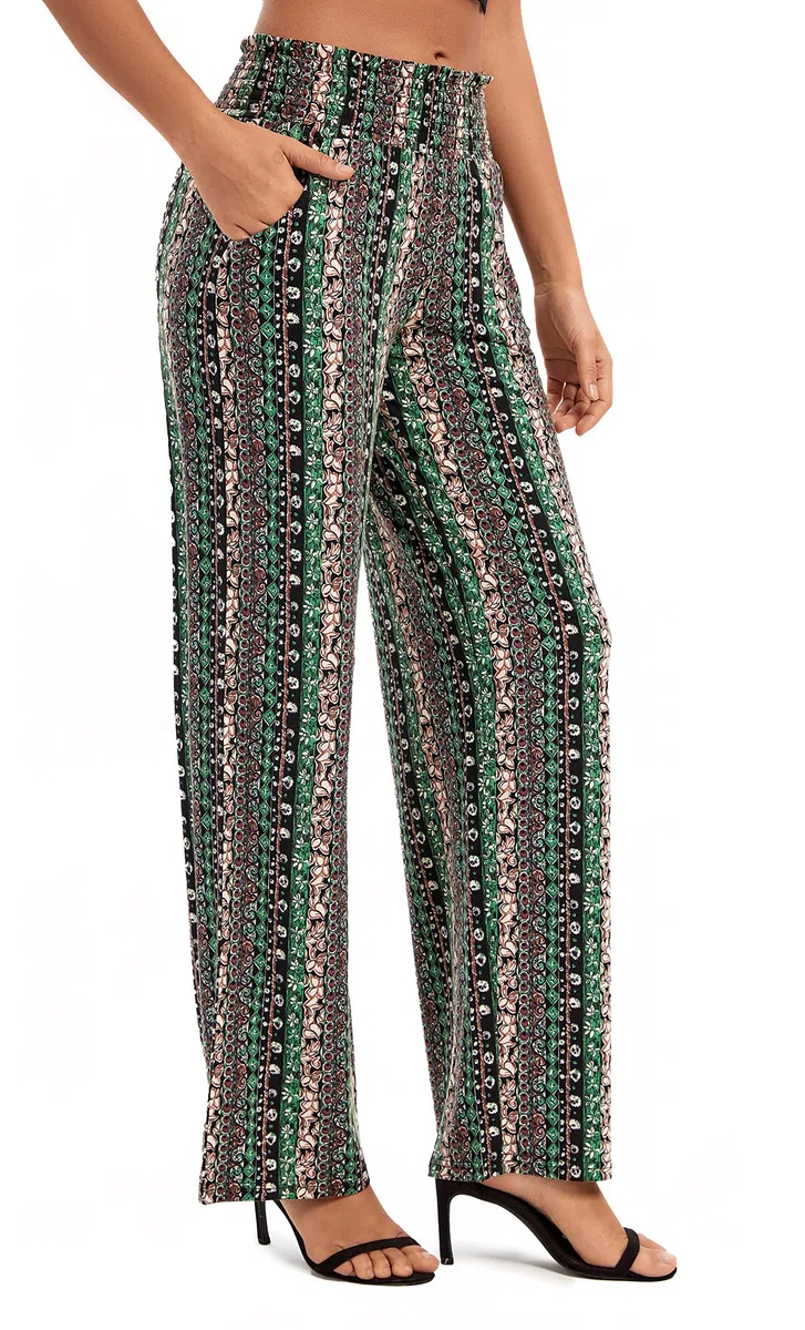 EXCHIC Donne Gamba Dritta Sciolto Boho Yoga Pantaloni Casual Elastico Vita Pantaloni con Tasche