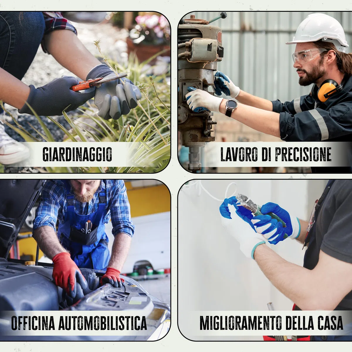 24 paia di guanti da lavoro e supporto clip per guanti FUZZIO (L - 9, Rosso)