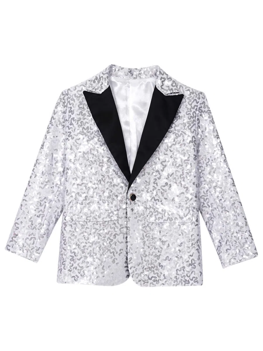 ranrann Giacca da Battesimo Bambino Ragazzo Blazer Elegante con Paillettes Cappotto in Paillettes Formale Costume da Cerimonia Comunione Festa Partito Suit Top Formale