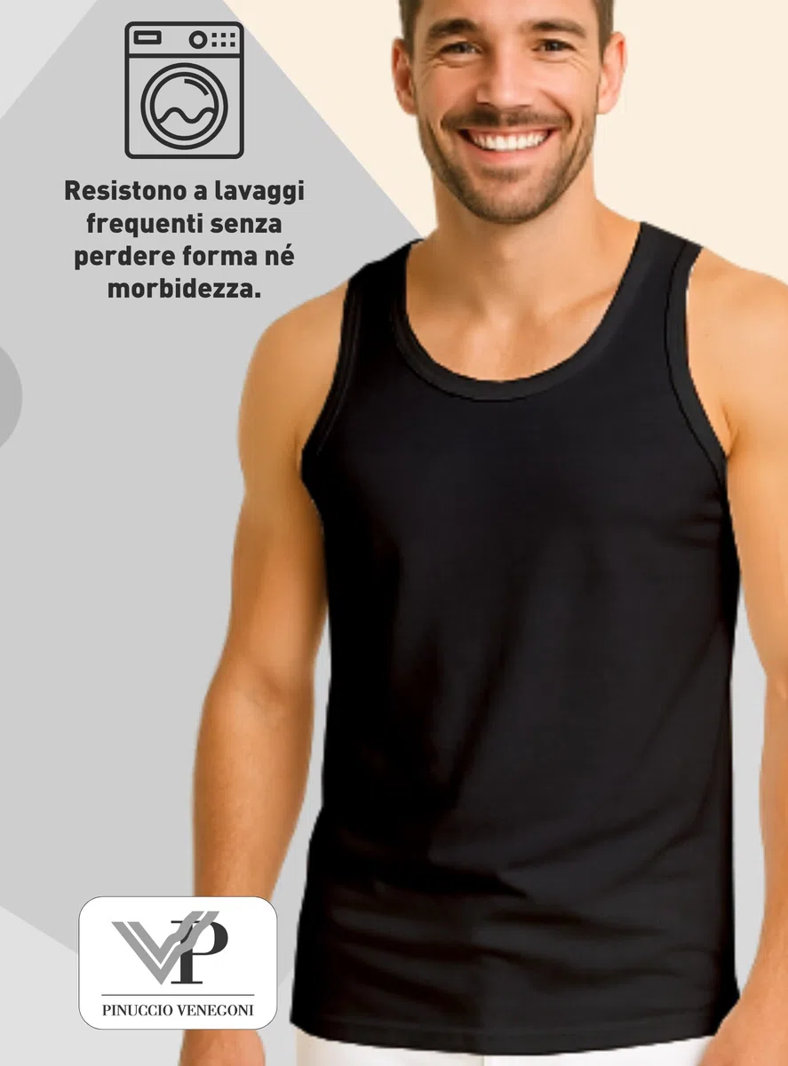 VP PINUCCIO VENEGONI - Set 3 Canottiere Uomo Cotone 100% Mercerizzato, Spalla Larga, Intimo Uomo Traspirante, Made in Italy
