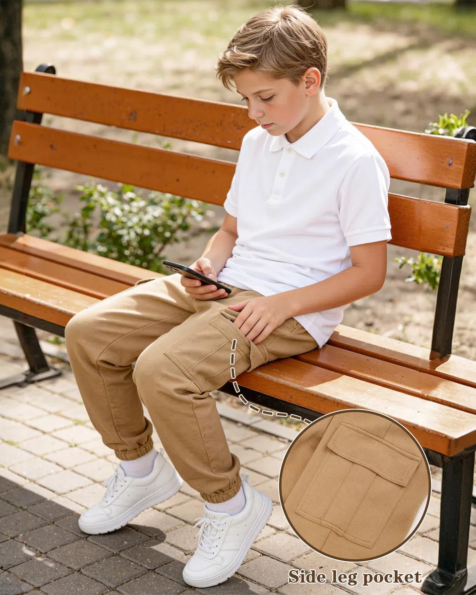 LACOFIA Pantaloni Cargo Ragazzo Pantalone Jogging Bambino con Elastico Vita per Scuola, Sport, Tempo Libero e Uso Quotidiano Kaki 12-13 Anni