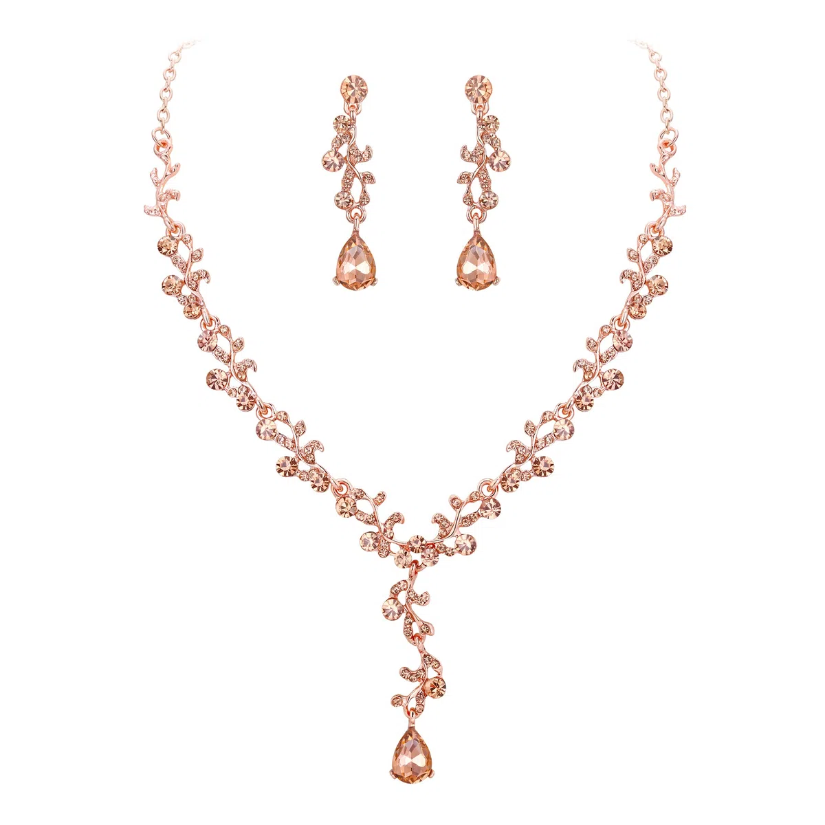 Matrimonio Sposa Foglia Goccia Cristalli Collana Orecchini Set Filigrana Gioielli