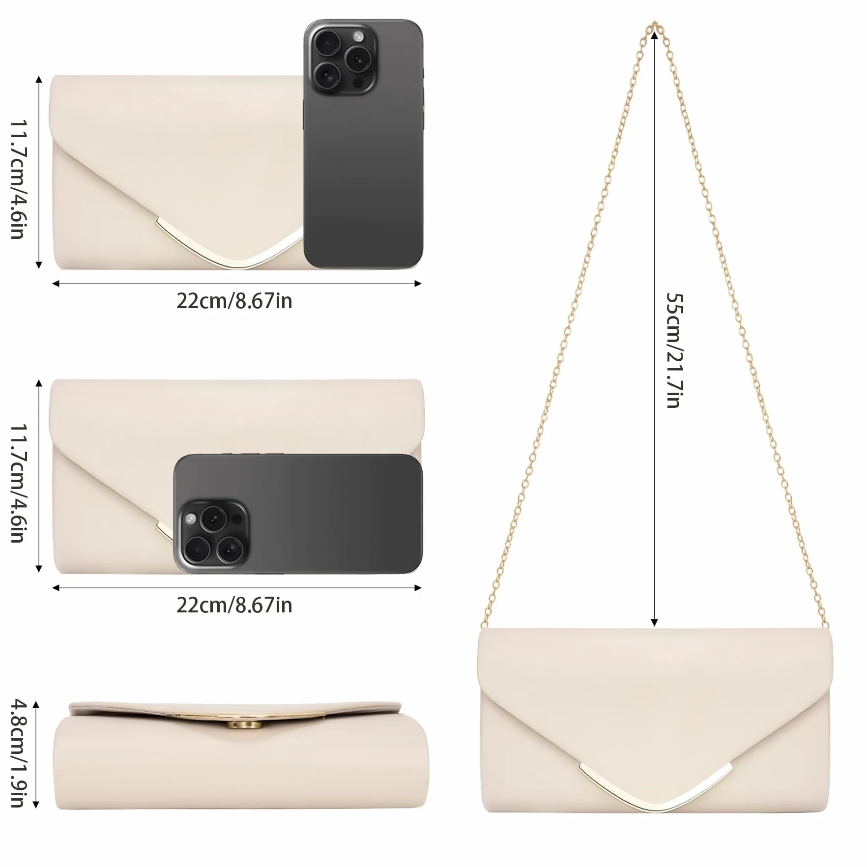 Larcenciel Pochette Donna Nuda, Borsa Tracolla Donna da Sera a Busta in Pelle Vegana Alla Moda con Catena, Elegante Borsa a Spalla Donna