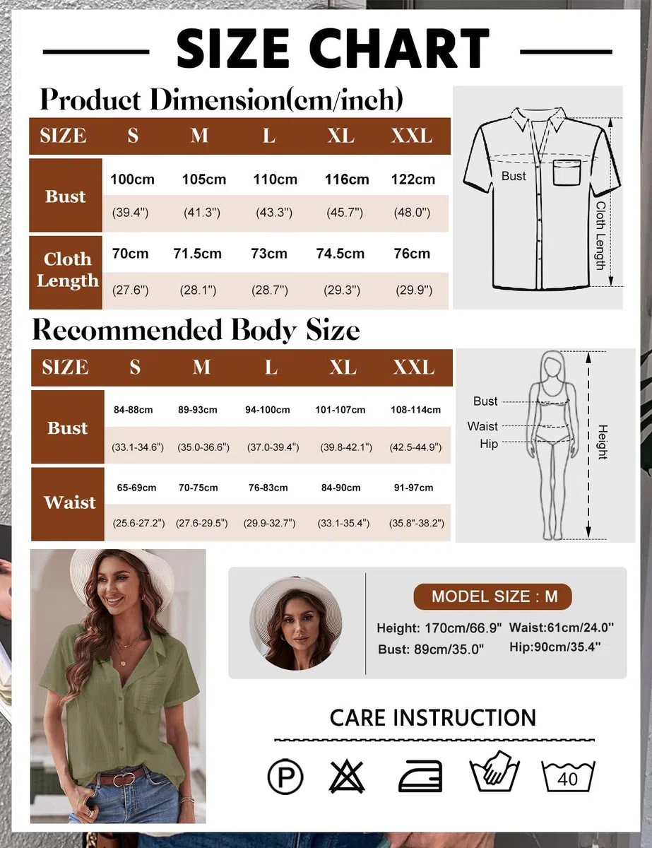 Camicia Donna Estiva Camicetta da Donna Manica Corta Cotone Elegante Blusa Maglietta Scollo a V Top con Bottoni Moda Casual T Shirt Tinta Unita Classico Maglia Tees