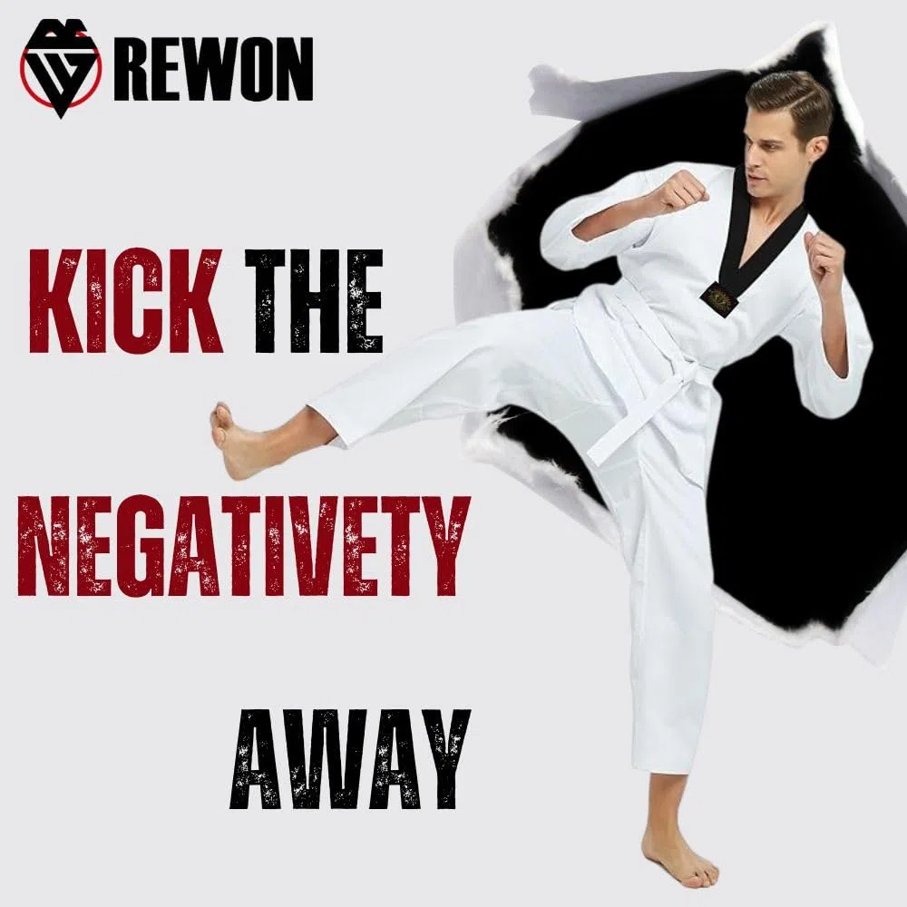 URBANSEE Tuta Kimono Taekwondo per Bambini/Adulti, Leggero per Uomini/Donne,Arti Marziali Uniforme per Studenti, Nera Colletto a V Tuta Karate, Judo, Taekwondo/Arti Marziali-Bianca-Taglie Disponibili