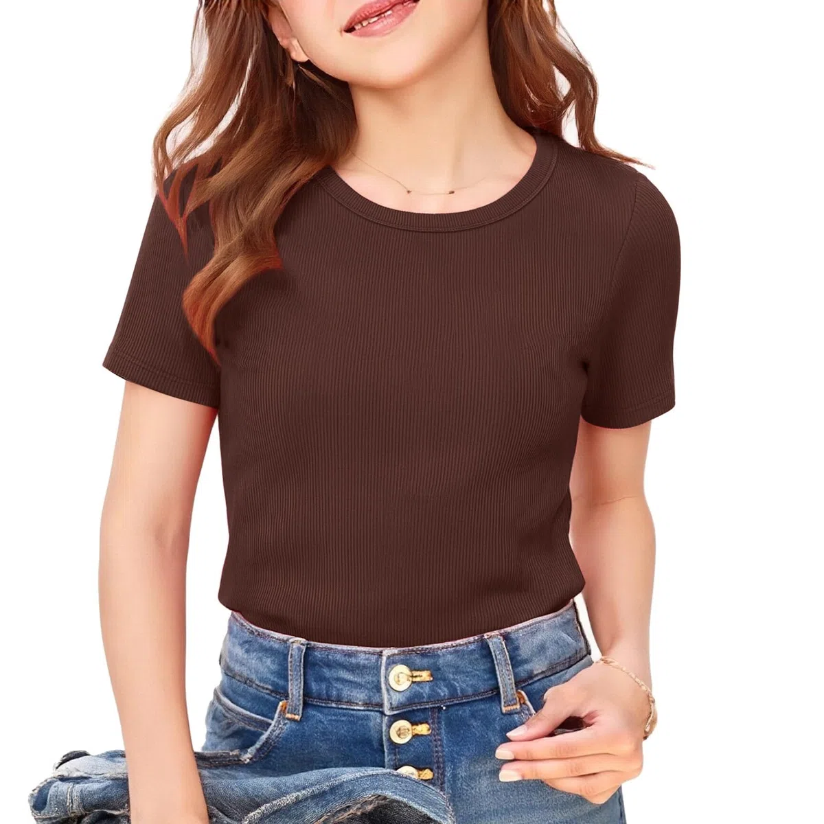 Maglietta Bambina Magliette Intime Unita T Shirt Marrone Bambina Slim 12 Anni Maglia Color Carne Top Elasticizzata Tshirt A Maniche Corte Comoda Shirt Abbigliamento per La Casa