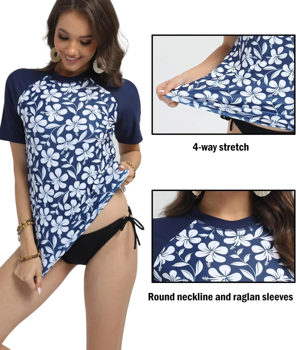 Rash Guard da Donna Manica Corta UPF 50+ Protezione Solare, Costumi da Bagno Maglia Protettiva per Nuoto Snorkeling Surf