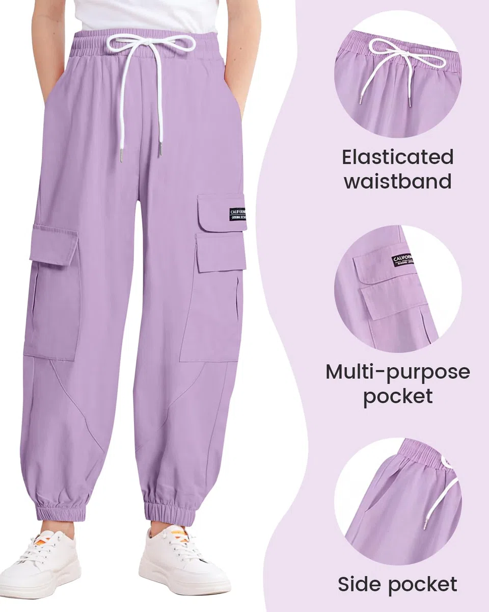 JiAmy Y2K - Pantaloni cargo da ragazza, stile streetwear, con tasche multiple, in cotone, a vita alta, stile hip hop, per danza e danza per bambini 5-14 anni