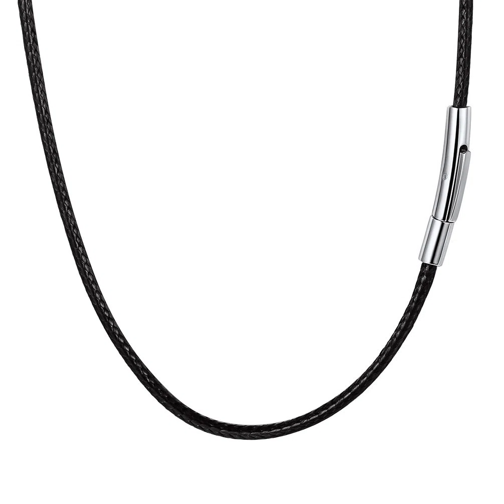 PROSTEEL 2MM Collana in Pelle Caucciu Cordina Nera Impermeabile Uomo Acciaio 41-76CM Corda di Cuoio Accessori Ciondoli