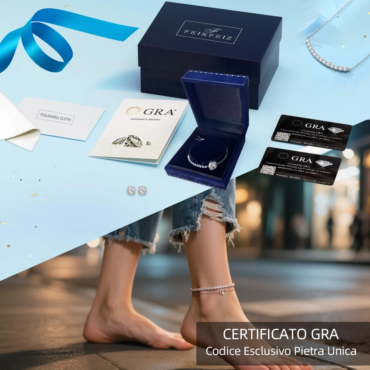 Ghirlanda per caviglia a stile tennis con moissanite, diamanti coltivati in laboratorio da 4mm, argento placcato spessore con oro rosa 18K, ghirlanda per caviglia d'oro regolabile, regalo di gioielli