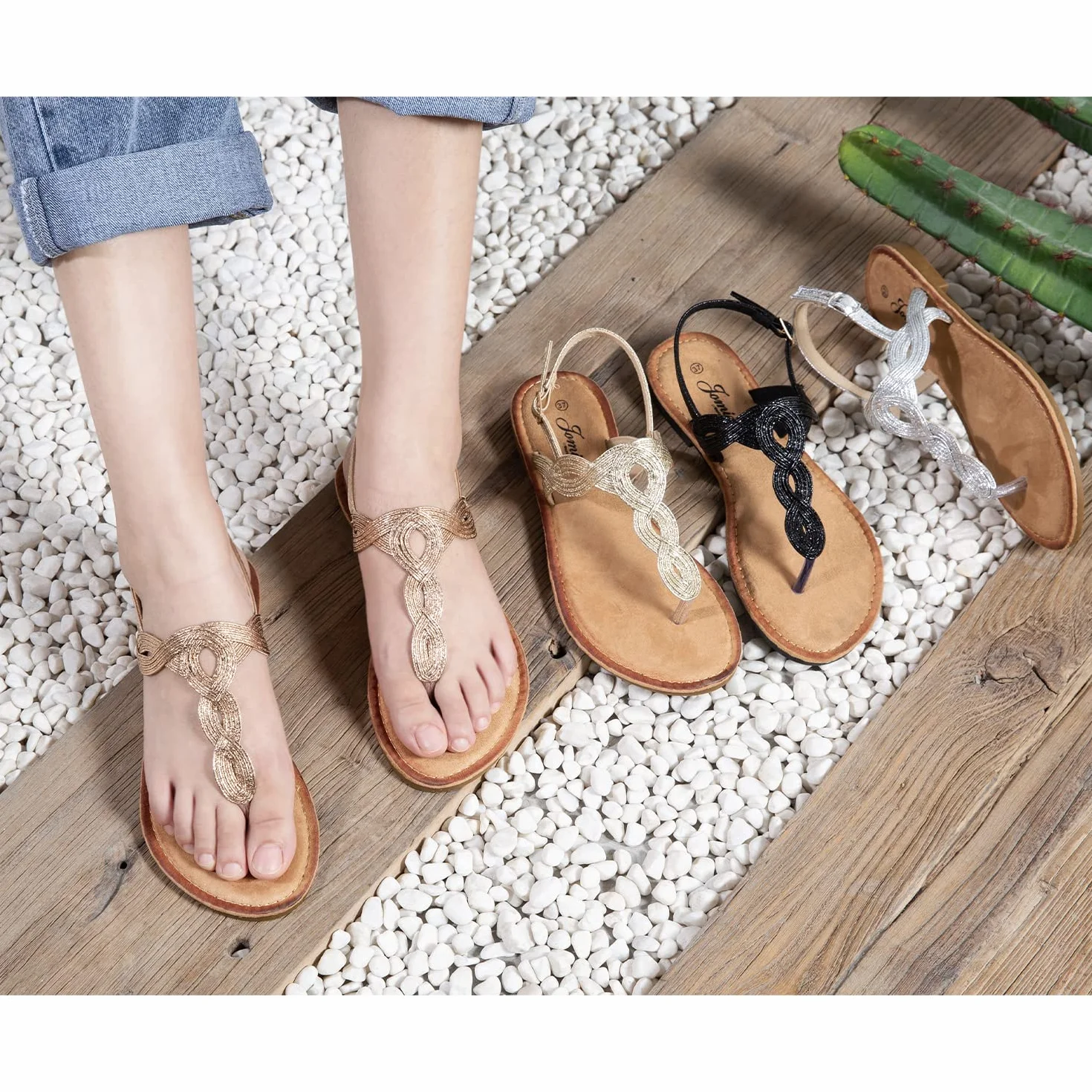 JOMIX Sandali Donna Estivi Infradito Eleganti Bassi Fascia Intrecciata con Cinturino Regolabile Scarpe Aperte per Cerimonia Vacanze Giorno e Sera