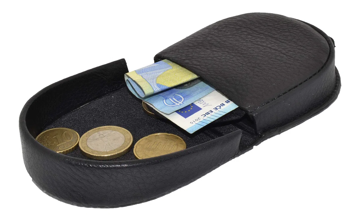 COVERI WORLD Portamonete Uomo in Vera Pelle Nera, Tacco Porta Euro con 2 Tasche, Chiusura a Incastro, Compatto
