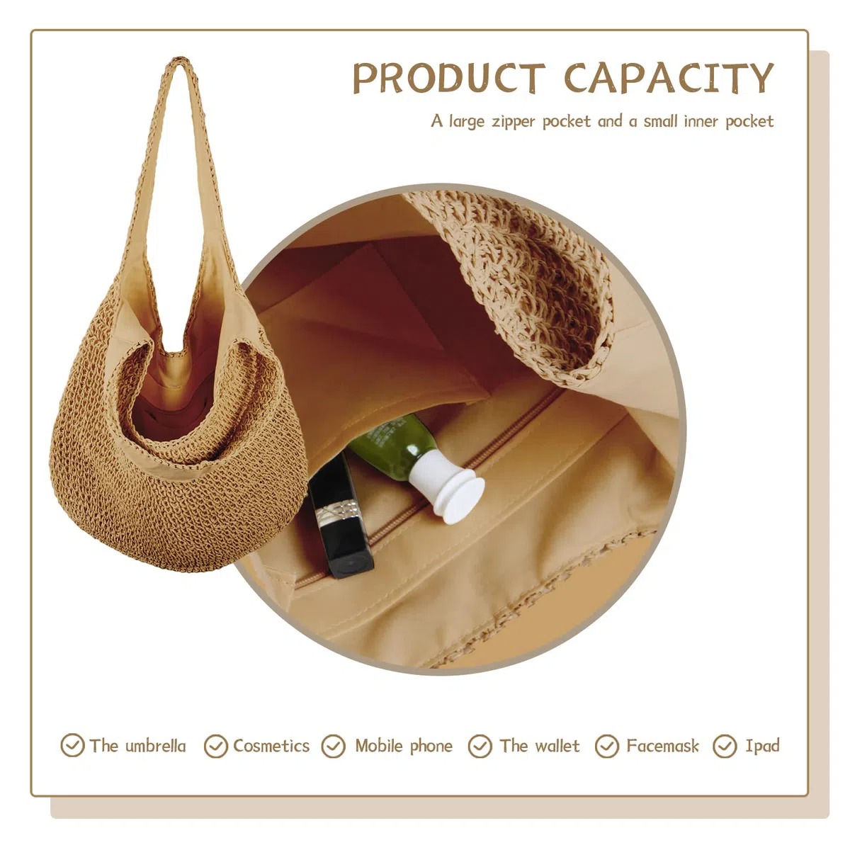 SUKUTU Borsa da Spiaggia Grande in Rattan di Paglia da Donna Borse Hobo Borsa da Donna in Paglia intrecciata a mano Estiva