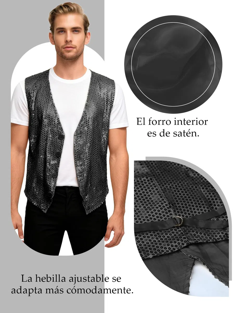 Wildarms Gilet da uomo con paillettes, papillon e vestito da ballo, per smoking, cena, scollo a V, slim fit