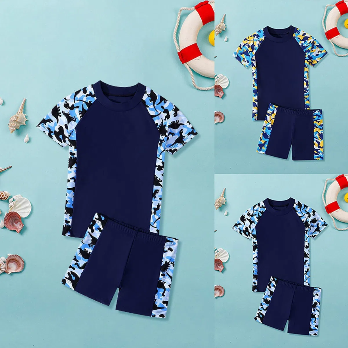 Costume da bagno da ragazzo a maniche corte e traspirante, ad asciugatura rapida, due set di vestiti per bambini